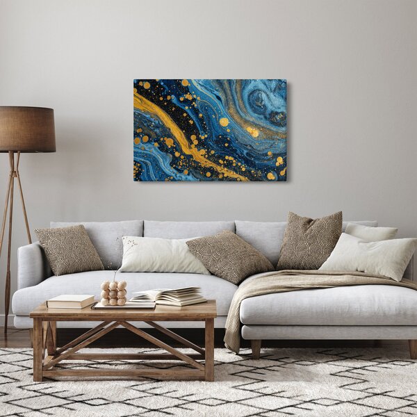 Obraz - Modrá abstrakcia so zlatom (90x60 cm)