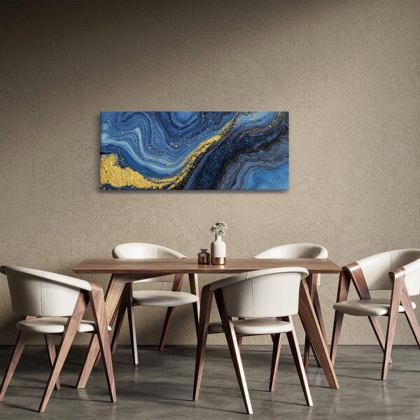 Obraz - Modro-zlatá abstrakcia (120x50 cm)