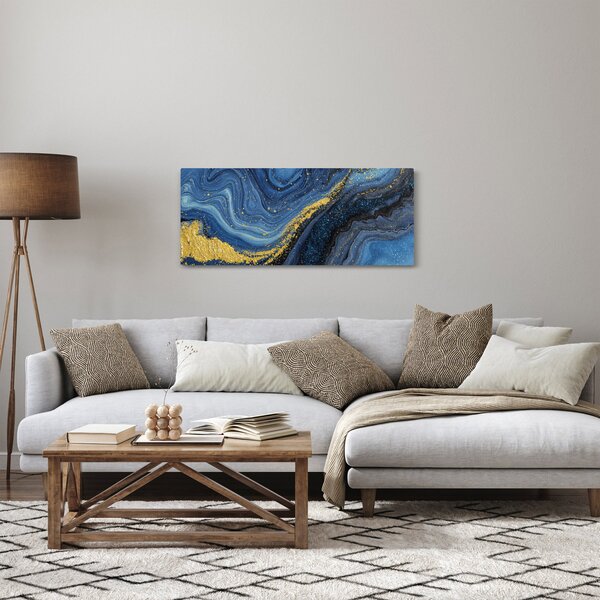 Obraz - Modro-zlatá abstrakcia (120x50 cm)