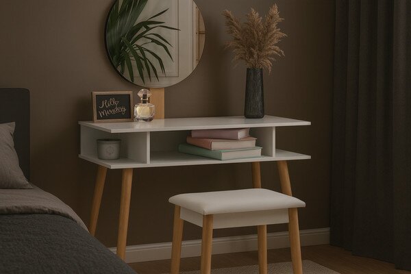 Toaletný stolík SKANDIA so zrkadlom a taburetkou PHO5803