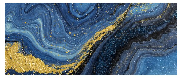 Obraz - Modro-zlatá abstrakcia (120x50 cm)
