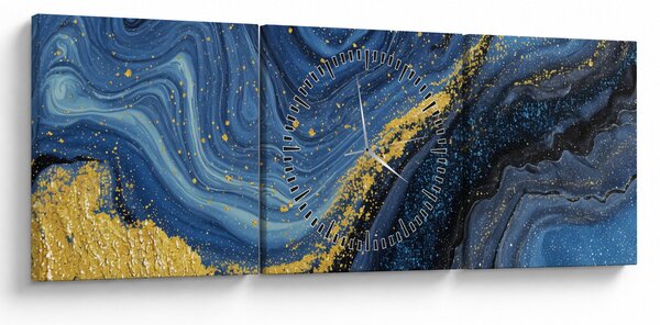 Obraz - Modro-zlatá abstrakcia (s hodinami) (90x30 cm)