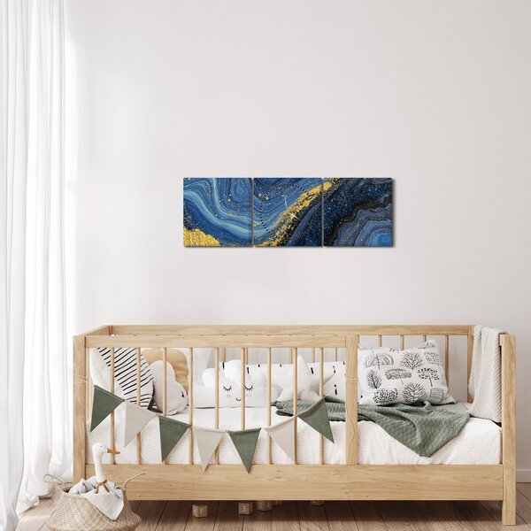 Obraz - Modro-zlatá abstrakcia (s hodinami) (90x30 cm)
