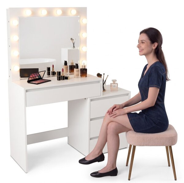 Toaletný stolík s LED zrkadlom biely 145x35x115cm