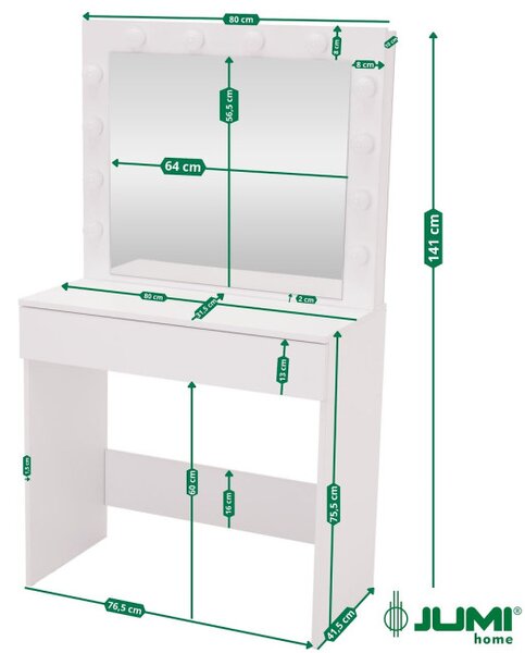 Toaletný stolík s LED zrkadlom biely 140x41,5x80cm