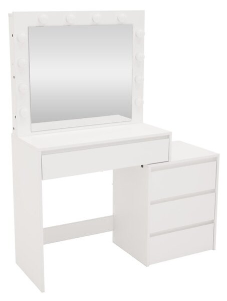 Toaletný stolík s LED zrkadlom biely 145x35x115cm