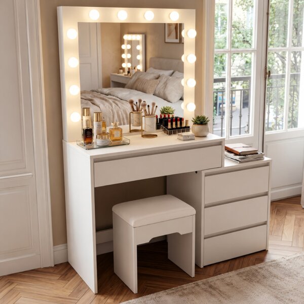 Toaletný stolík s LED zrkadlom biely 145x35x115cm
