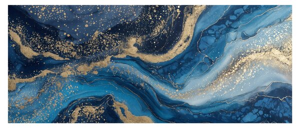 Obraz - Modrozlatý abstraktný mramor (120x50 cm)