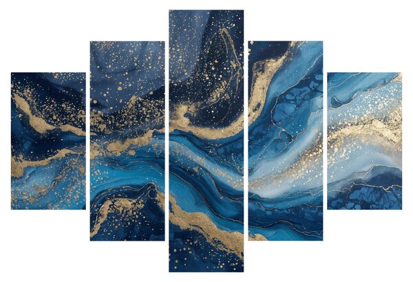 Obraz - Modrozlatý abstraktný mramor (150x105 cm)