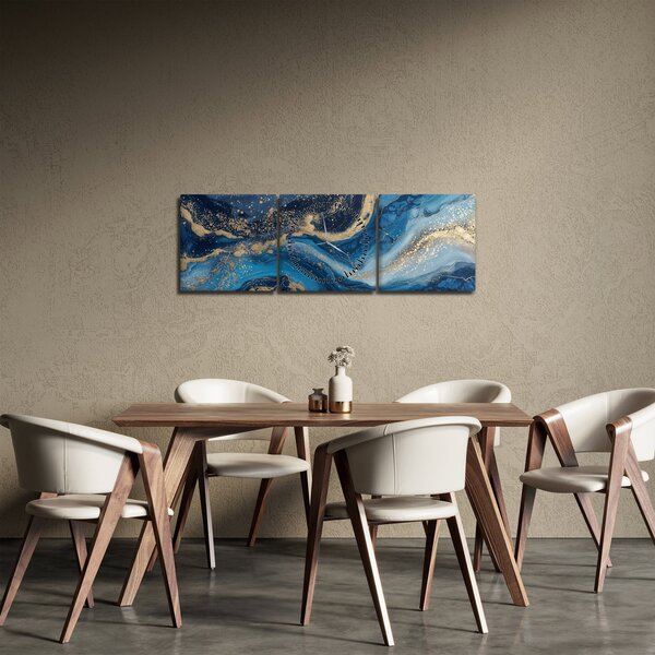 Obraz - Modrozlatý abstraktný mramor (s hodinami) (90x30 cm)