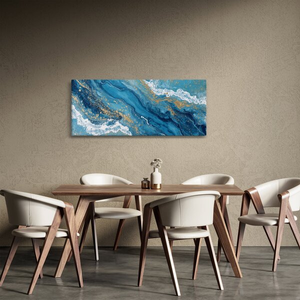 Obraz - Bledomodrý mramor so zlatom II. (120x50 cm)
