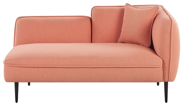 Leňoška broskyňová ružová buklé čalúnenie kovové nohy pravostranná s vankúšom moderný dizajn