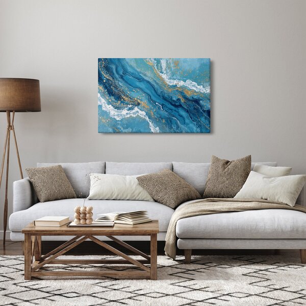 Obraz - Bledomodrý mramor so zlatom II. (90x60 cm)