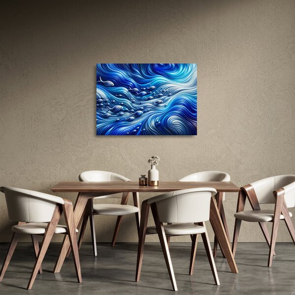 Sklenený obraz – Ryby vo vlnách (70x50 cm)