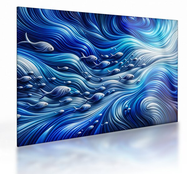 Sklenený obraz – Ryby vo vlnách (70x50 cm)