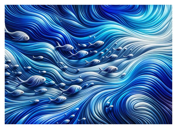Obraz – Ryby vo vlnách (70x50 cm)