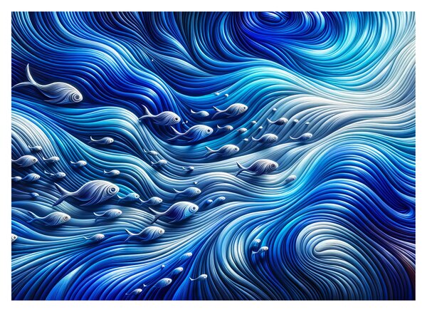 Sklenený obraz – Ryby vo vlnách (70x50 cm)