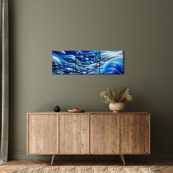 Obraz – Ryby vo vlnách (s hodinami) (90x30 cm)