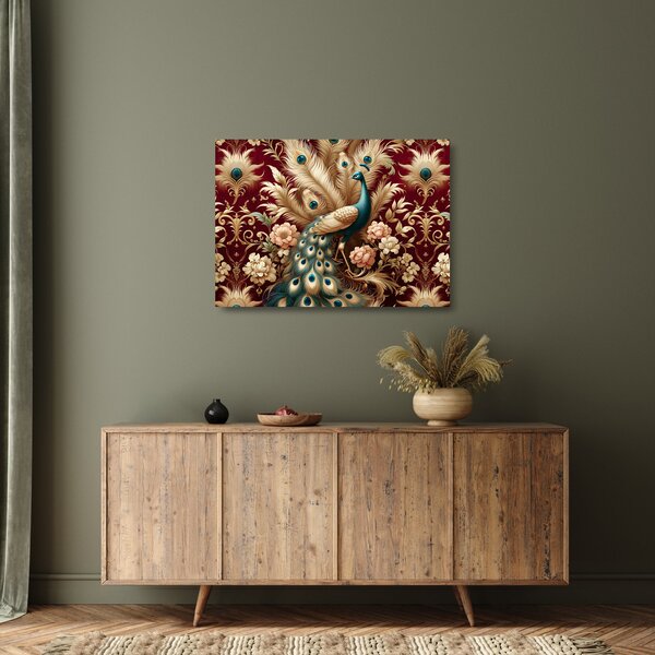Sklenený obraz – Elegantný páv (70x50 cm)