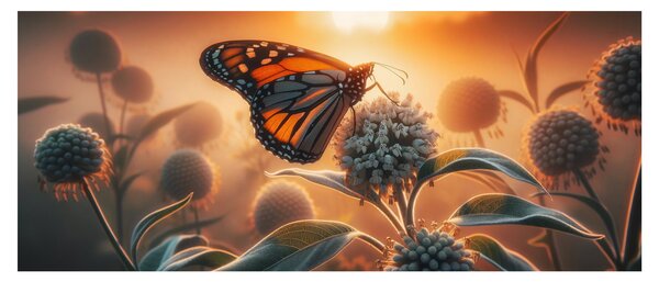 Obraz – Motýľ v zapadajúcom slnku (120x50 cm)