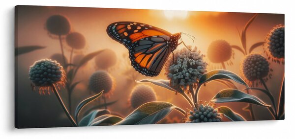 Obraz – Motýľ v zapadajúcom slnku (120x50 cm)