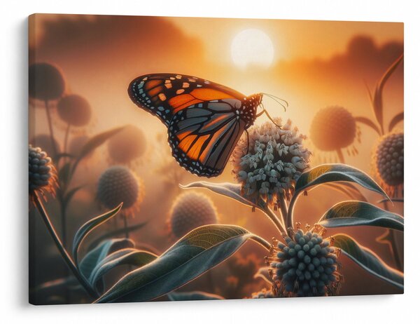 Obraz – Motýľ v zapadajúcom slnku (70x50 cm)