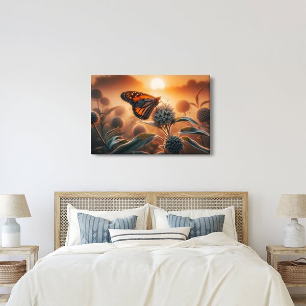 Obraz – Motýľ v zapadajúcom slnku (90x60 cm)