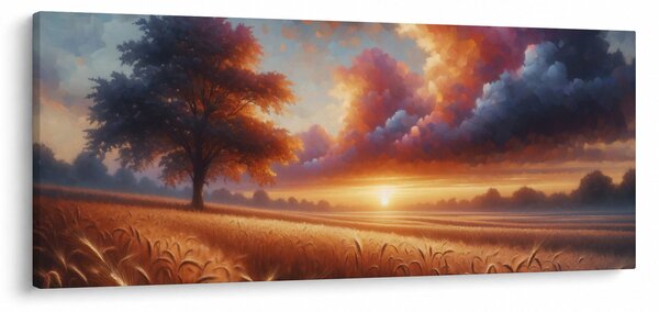 Obraz – Západ slnka na poli (120x50 cm)