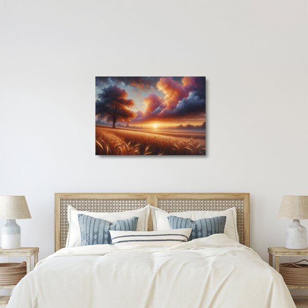 Sklenený obraz – Západ slnka na poli (70x50 cm)