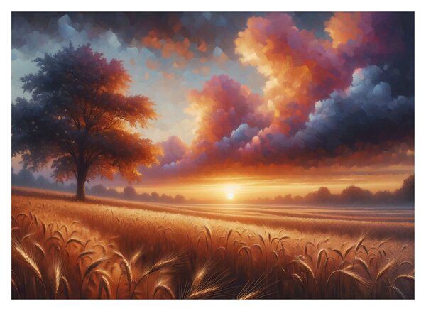 Sklenený obraz – Západ slnka na poli (70x50 cm)
