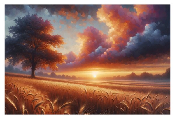 Obraz – Západ slnka na poli (90x60 cm)