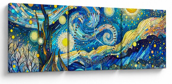Obraz – Mozaika hviezdnej noci (s hodinami) (90x30 cm)