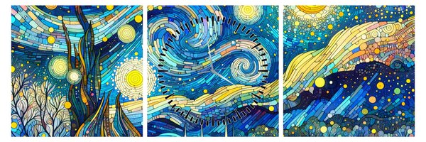 Obraz – Mozaika hviezdnej noci (s hodinami) (90x30 cm)