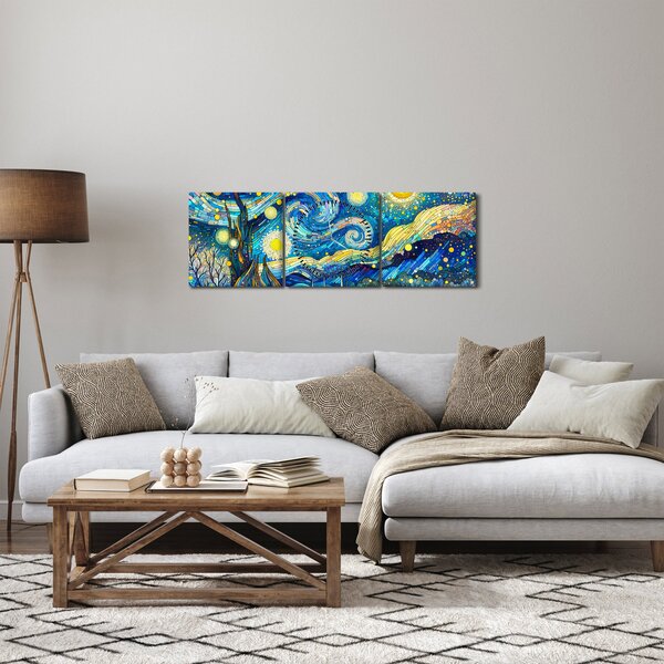 Obraz – Mozaika hviezdnej noci (s hodinami) (90x30 cm)