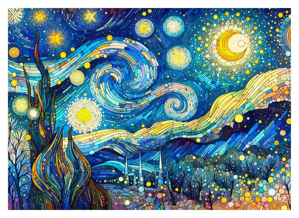 Sklenený obraz – Mozaika hviezdnej noci (70x50 cm)