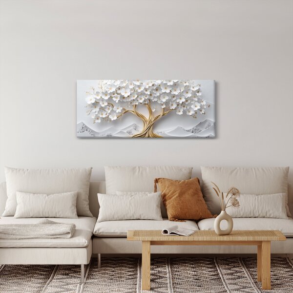 Obraz – 3D elegantný strom života plný kvetov (120x50 cm)