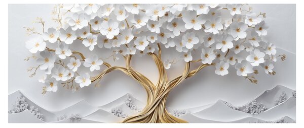 Obraz – 3D elegantný strom života plný kvetov (120x50 cm)