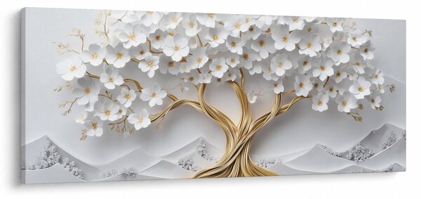 Obraz – 3D elegantný strom života plný kvetov (120x50 cm)