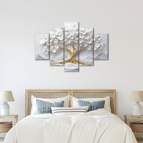 Obraz – 3D elegantný strom života plný kvetov (150x105 cm)