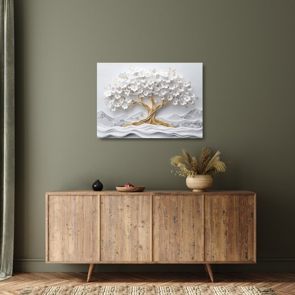 Sklenený obraz – 3D elegantný strom života plný kvetov (70x50 cm)