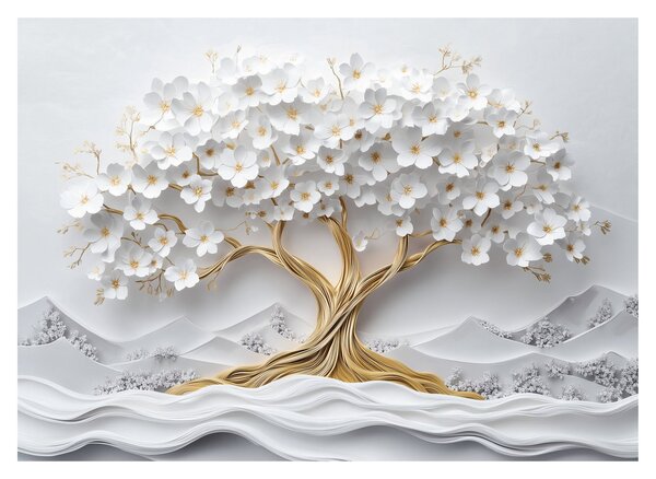 Sklenený obraz – 3D elegantný strom života plný kvetov (70x50 cm)