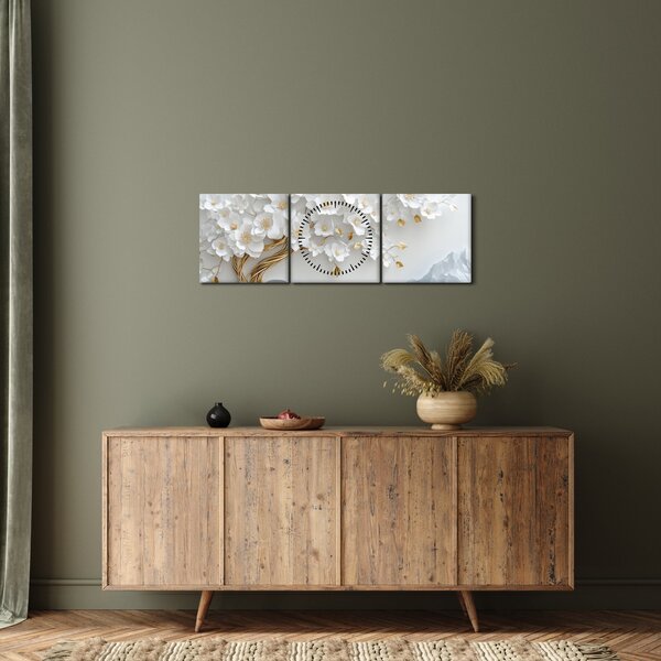 Obraz – 3D elegantný strom života (s hodinami) (90x30 cm)