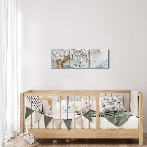 Obraz – 3D elegantný strom života (s hodinami) (90x30 cm)