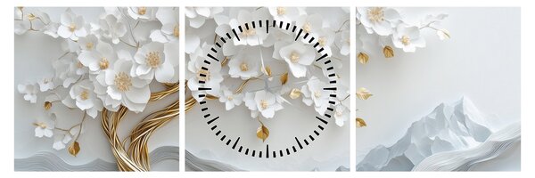 Obraz – 3D elegantný strom života (s hodinami) (90x30 cm)