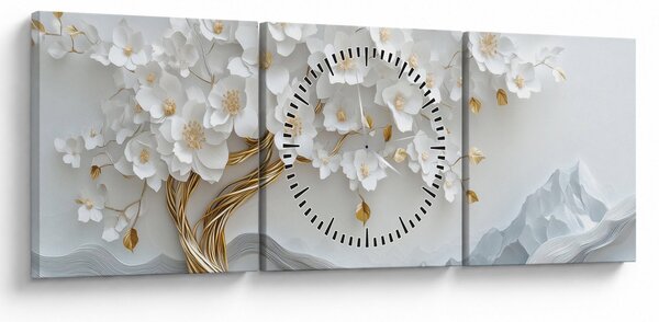 Obraz – 3D elegantný strom života (s hodinami) (90x30 cm)