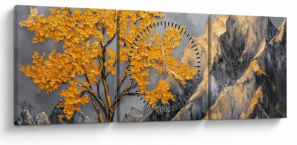 Obraz – Zlatý strom v horách (s hodinami) (90x30 cm)