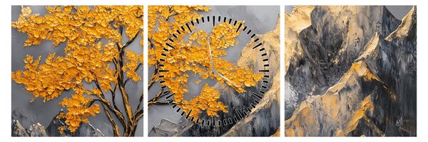 Obraz – Zlatý strom v horách (s hodinami) (90x30 cm)
