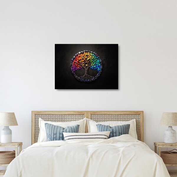 Sklenený obraz – Strom plný farebných sŕdc (70x50 cm)