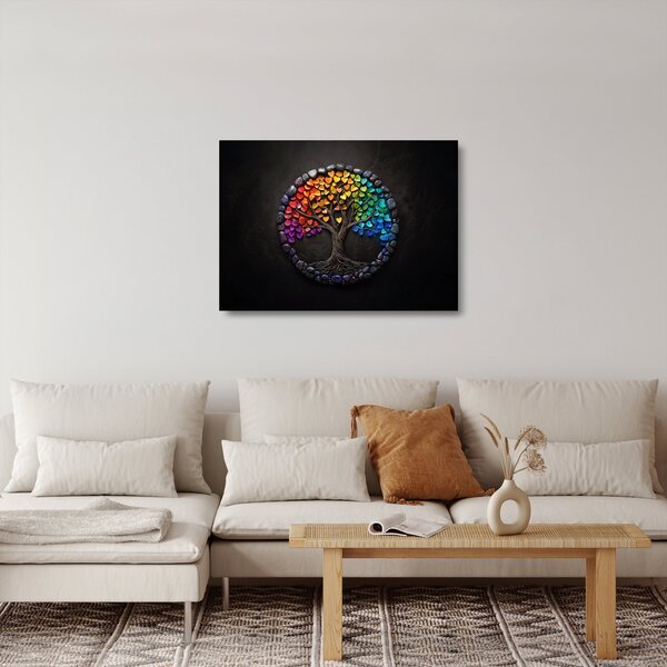 Sklenený obraz – Strom plný farebných sŕdc (70x50 cm)