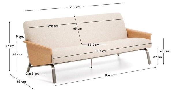 Béžová ženilková pohovka 205 cm Amsen – Kave Home